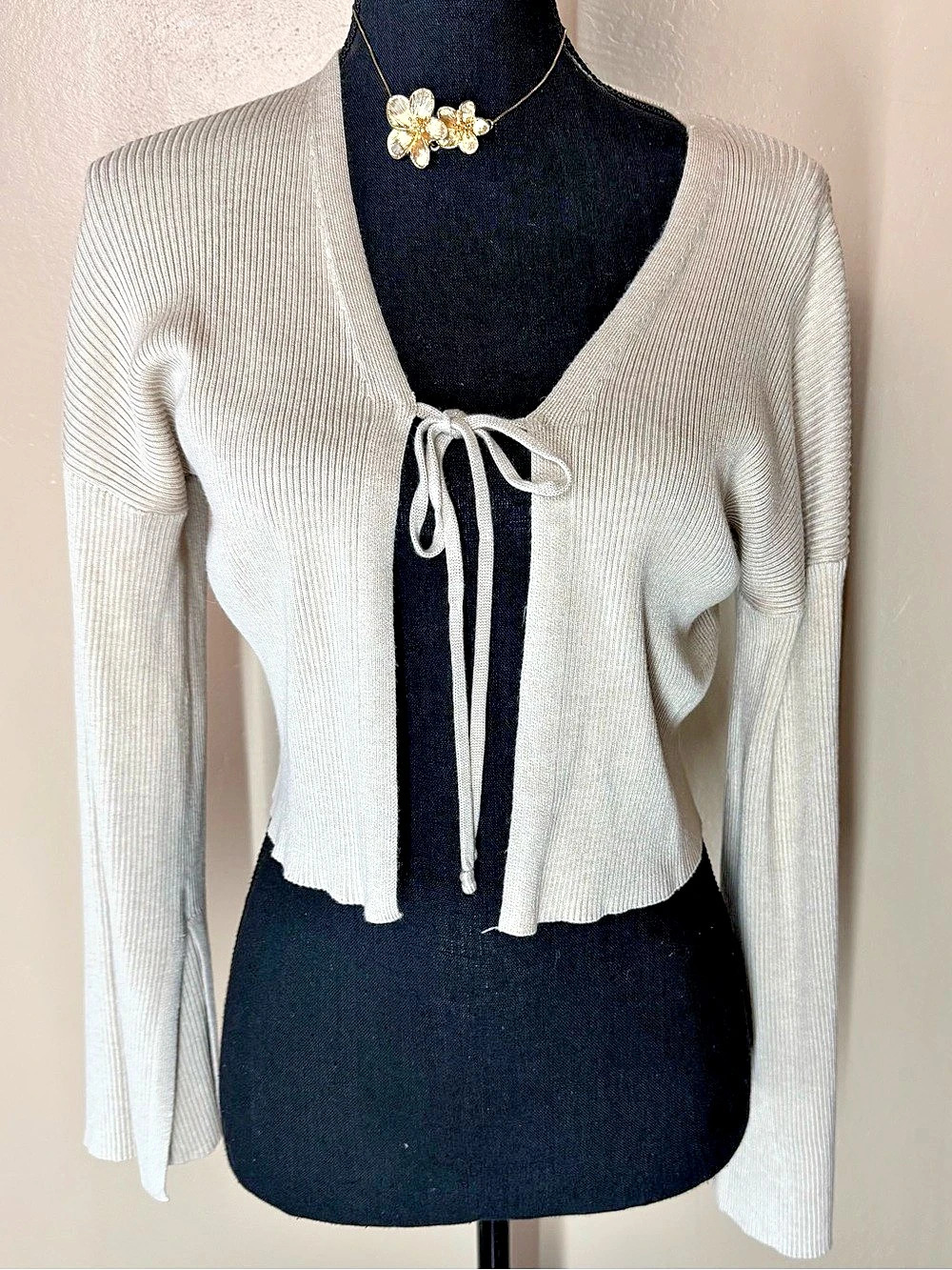 Hippie Rose Ribbed Tie-Front Cardigan in Size XS